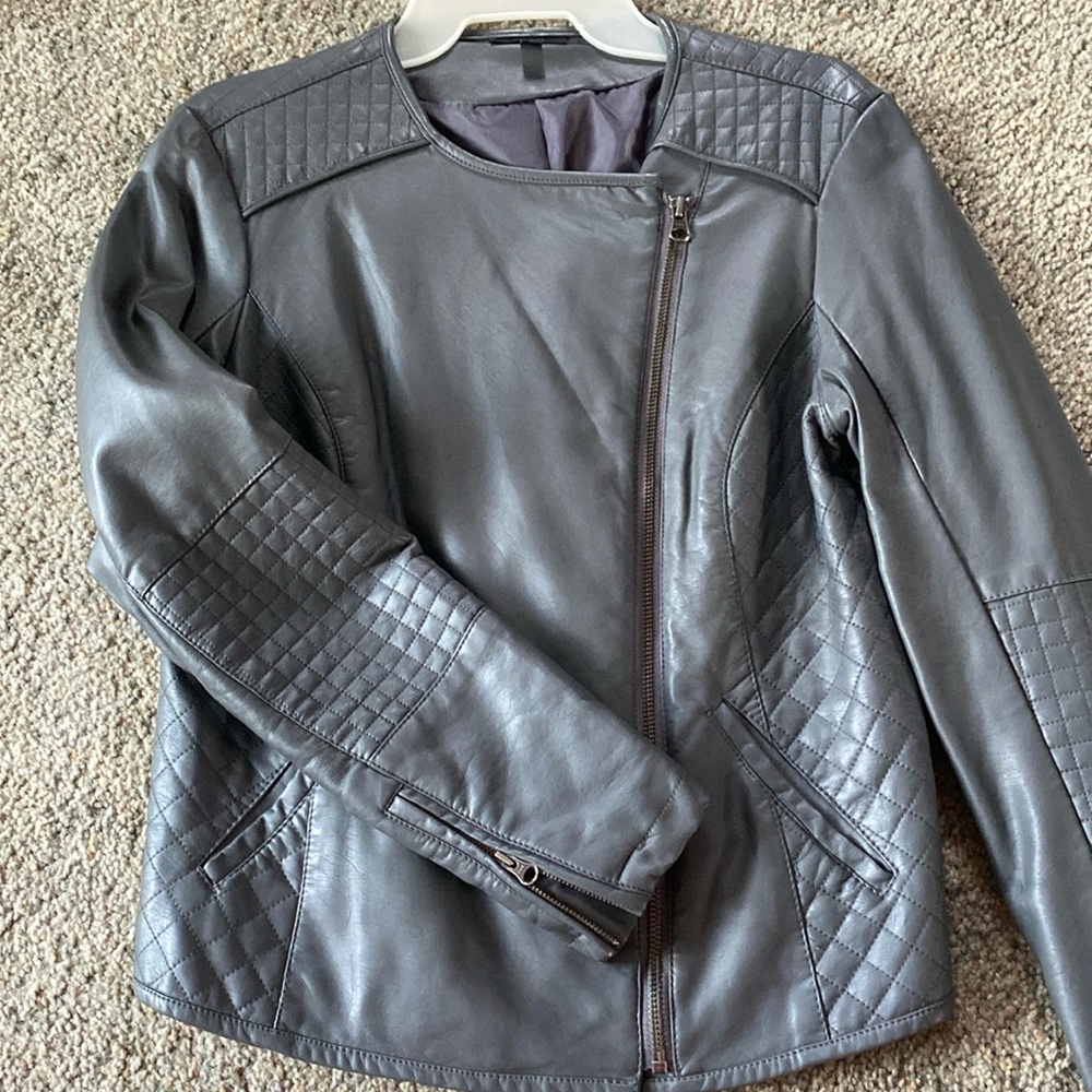 Brand new gray leather jacket. Size small